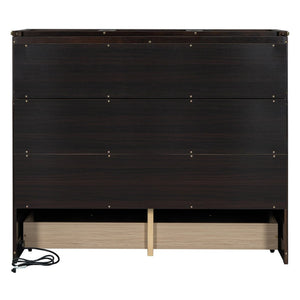 English Elm Full Size Wall Murphy Bed Cabinet with Storage Drawer and Built-in Usb Charging Espresso N708P205903P