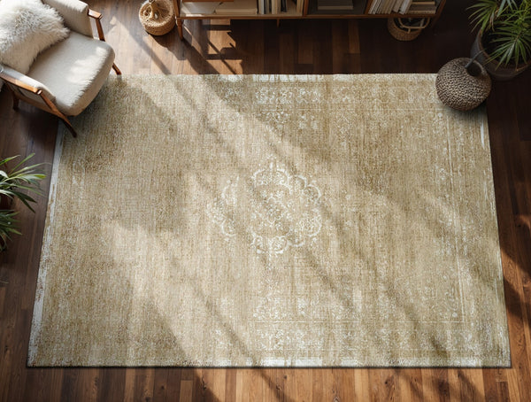Louis De Poortere Fading World Medallion - Timeless Elegance With Vintage Charm In A Modern, Distressed Design Rug Brown,White 100% Pet Poly (40% Rpet) 117848-louis-de-poortere