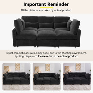 English Elm Modern Sectional Sofa: Versatile U-Shaped Couch With Usb Ports, Movable Ottoman & Lumbar Pillows N719S002050B