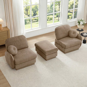 English Elm Chenille Cloud Modular Loveseat with Deep Foam Cushions Quilted Back and Ottoman Light Coffee W714S01757