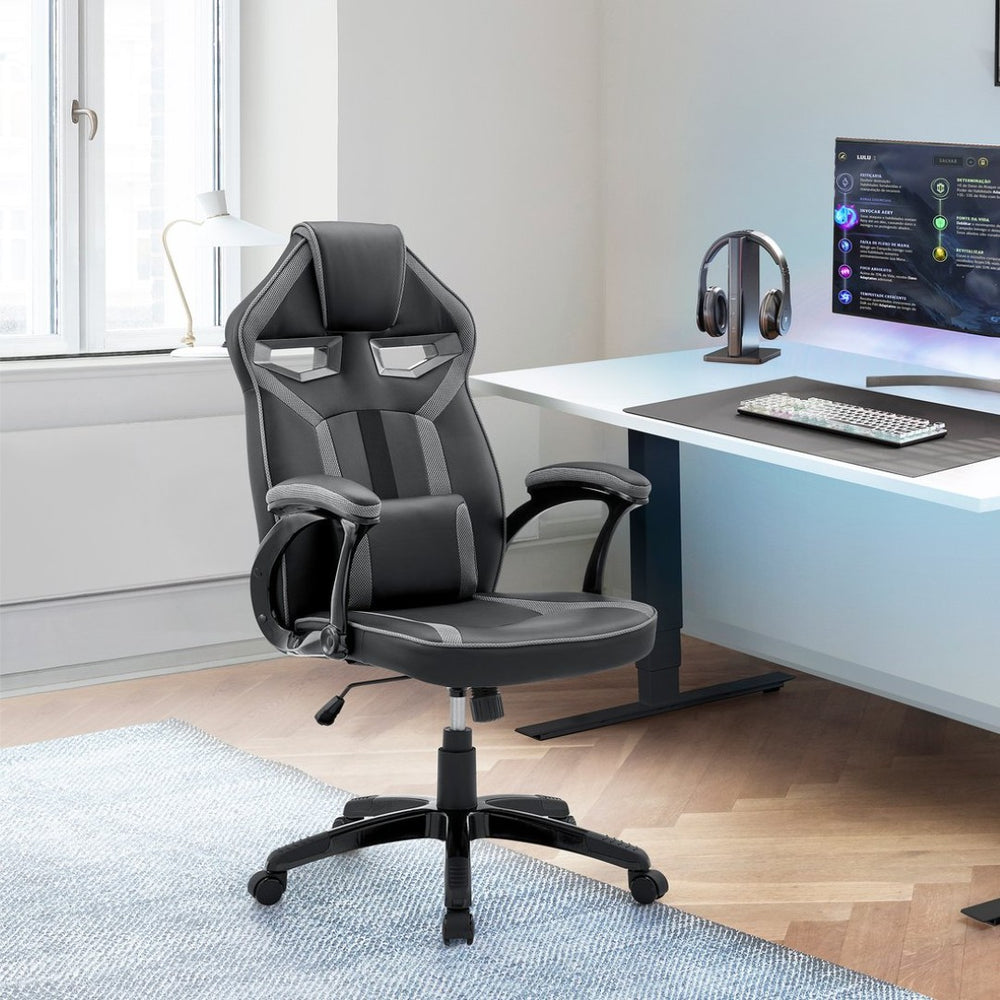 English Elm Aspect Racing Style Gaming Chair Faux Leather Mesh High Back with Lumbar Pillow B2736P464851