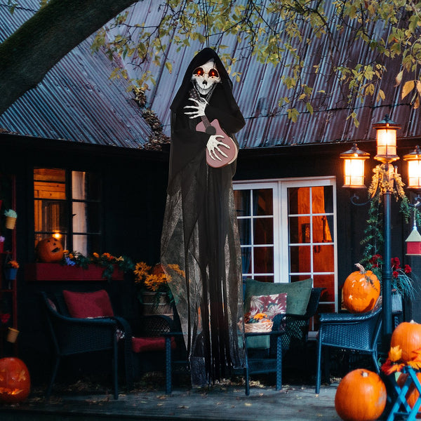 English Elm HOMCOM 4.3' Guitar-Playing Grim Reaper Animatronic — Motion & Sound Activated, Red Eyes, Battery-Powered W2225P229452