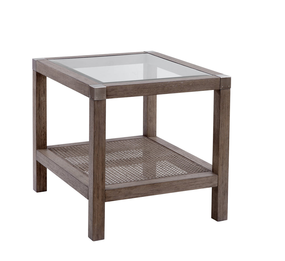 Basset Mirror Calum End Table - Coastal Farmhouse Design With Glass Top & Cane Inserts For A Tranquil Living Space Brown Rubberwood,Glass,Cane 9675-lr-200