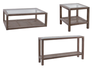 Basset Mirror Calum End Table - Coastal Farmhouse Design With Glass Top & Cane Inserts For A Tranquil Living Space Brown Rubberwood,Glass,Cane 9675-lr-200