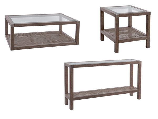 Basset Mirror Calum End Table - Coastal Farmhouse Design With Glass Top & Cane Inserts For A Tranquil Living Space Brown Rubberwood,Glass,Cane 9675-lr-200