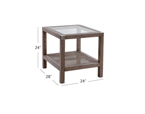 Basset Mirror Calum End Table - Coastal Farmhouse Design With Glass Top & Cane Inserts For A Tranquil Living Space Brown Rubberwood,Glass,Cane 9675-lr-200