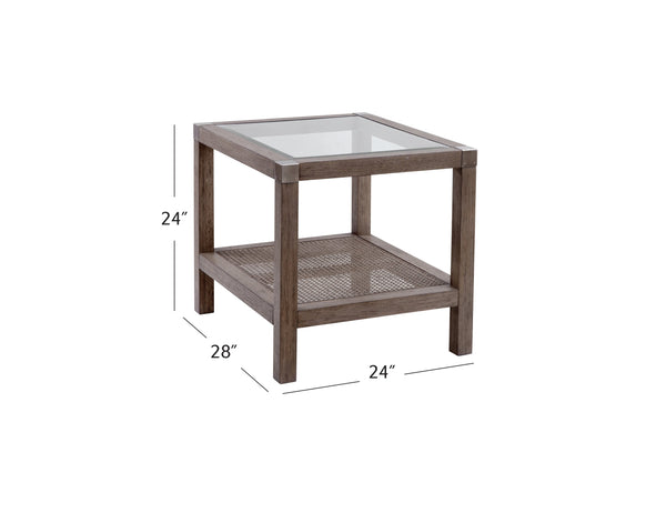 Basset Mirror Calum End Table - Coastal Farmhouse Design With Glass Top & Cane Inserts For A Tranquil Living Space Brown Rubberwood,Glass,Cane 9675-lr-200