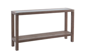 Basset Mirror Calum Console Table - Coastal Farmhouse Design With Glass Inset & Charming Cane Inserts, Driftwood Finish Gray Wood 9675-lr-400