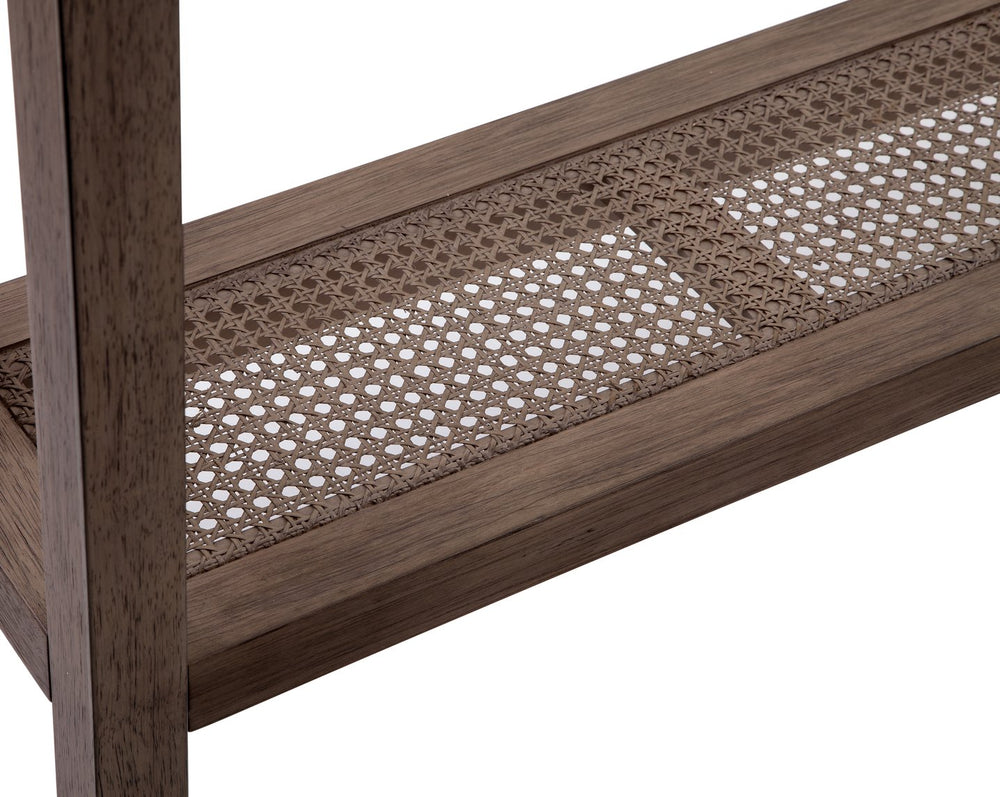 Basset Mirror Calum Console Table - Coastal Farmhouse Design With Glass Inset & Charming Cane Inserts, Driftwood Finish Gray Wood 9675-lr-400