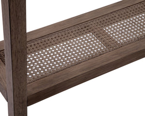 Basset Mirror Calum Console Table - Coastal Farmhouse Design With Glass Inset & Charming Cane Inserts, Driftwood Finish Gray Wood 9675-lr-400