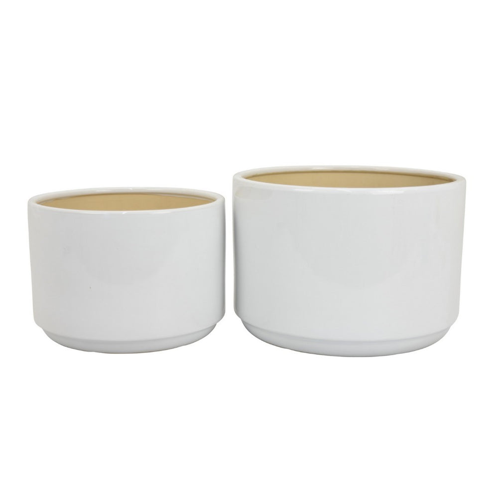 English Elm Accent Ceramic Planter Duo Glossy White Cylindrical Set for Modern Indoor Styling B056P416946