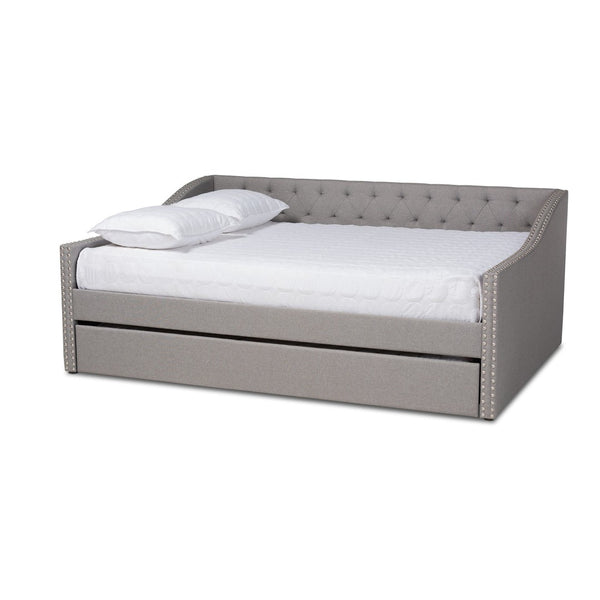 Baxton Studio Baxton Studio Haylie Elegant Light Grey Upholstered Full Daybed with Roll-Out Twin Trundle Bed CF9046-Light Grey-Daybed-F/T