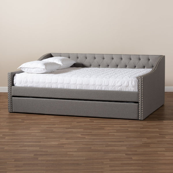 Baxton Studio Baxton Studio Modern Light Grey Upholstered Daybed with Twin Trundle for Stylish Space-Saving Comfort Haylie Light Queen CF9046-Light Grey-Daybed-Q/T