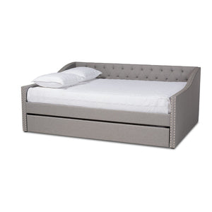 Baxton Studio Baxton Studio Modern Light Grey Upholstered Daybed with Twin Trundle for Stylish Space-Saving Comfort Haylie Light Queen CF9046-Light Grey-Daybed-Q/T