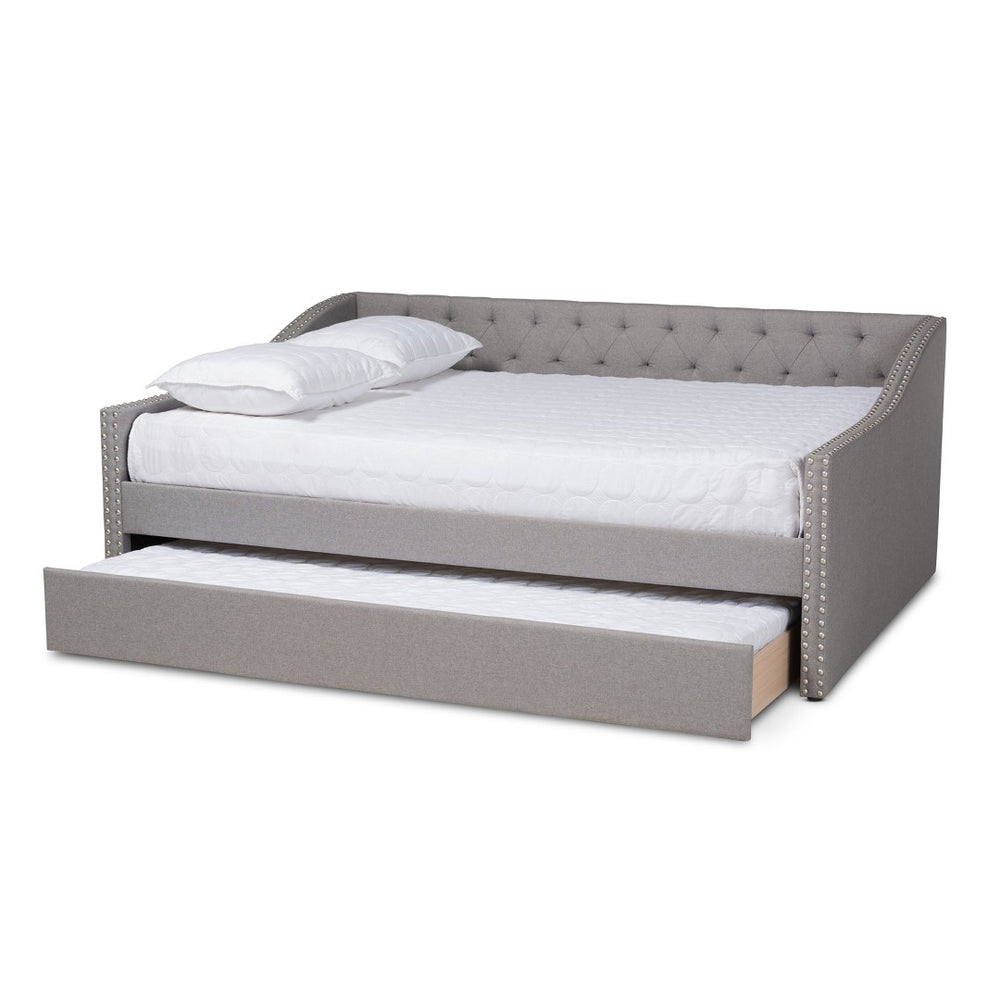 Baxton Studio Baxton Studio Haylie Elegant Light Grey Upholstered Full Daybed with Roll-Out Twin Trundle Bed CF9046-Light Grey-Daybed-F/T