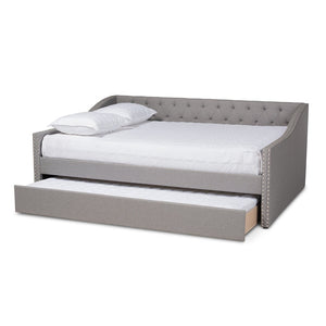 Baxton Studio Baxton Studio Haylie Elegant Light Grey Upholstered Full Daybed with Roll-Out Twin Trundle Bed CF9046-Light Grey-Daybed-F/T