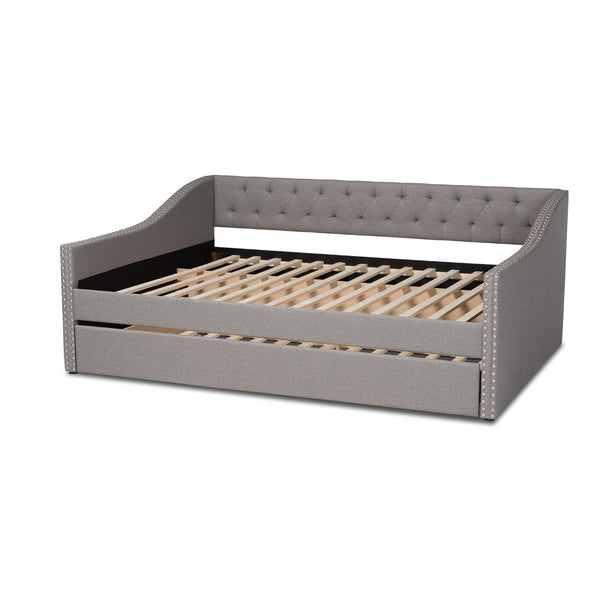 Baxton Studio Baxton Studio Haylie Elegant Light Grey Upholstered Full Daybed with Roll-Out Twin Trundle Bed CF9046-Light Grey-Daybed-F/T