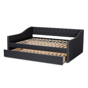 Baxton Studio Baxton Studio Modern Light Grey Upholstered Daybed with Twin Trundle for Stylish Space-Saving Comfort Haylie Dark Queen CF9046-Charcoal-Daybed-Q/T