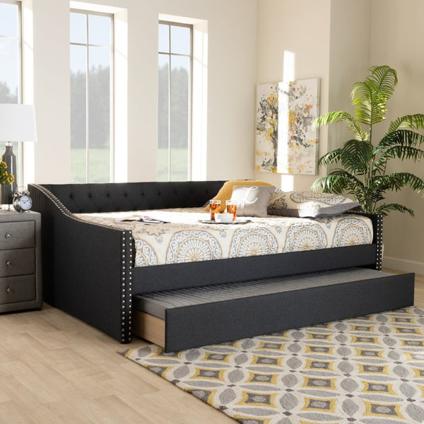 Baxton Studio Baxton Studio Modern Light Grey Upholstered Daybed with Twin Trundle for Stylish Space-Saving Comfort Haylie Dark Queen CF9046-Charcoal-Daybed-Q/T