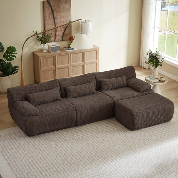 English Elm L Shaped Modular Sectional Corduroy Cloud Couch Oversized Family Living Room Sofa Brown W2339S00153