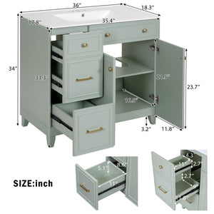 English Elm 36" Modern Bathroom Vanity with Ceramic Sink, Soft-Close Doors, Double-Layer Drawer & Storage Elegance Green N729P289163F