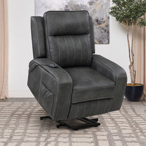 English Elm Mckinley Power Lift Recliner in Grey Leatherette with Plush Foam and Track Arms B062P468099