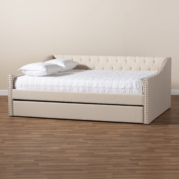 Baxton Studio Baxton Studio Haylie Modern Beige Upholstered Daybed with Roll-Out Trundle for Stylish Comfort CF9046-Beige-Daybed-Q/T
