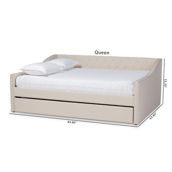 Baxton Studio Baxton Studio Haylie Modern Beige Upholstered Daybed with Roll-Out Trundle for Stylish Comfort CF9046-Beige-Daybed-Q/T