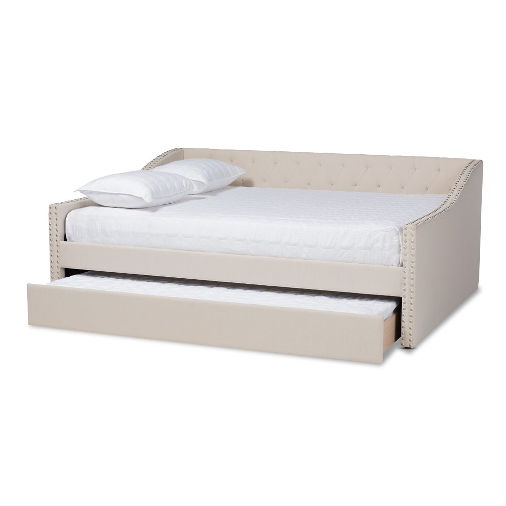 Baxton Studio Baxton Studio Haylie Modern Beige Daybed with Roll-Out Trundle - Stylish & Versatile Guest Solution CF9046-Beige-Daybed-F/T