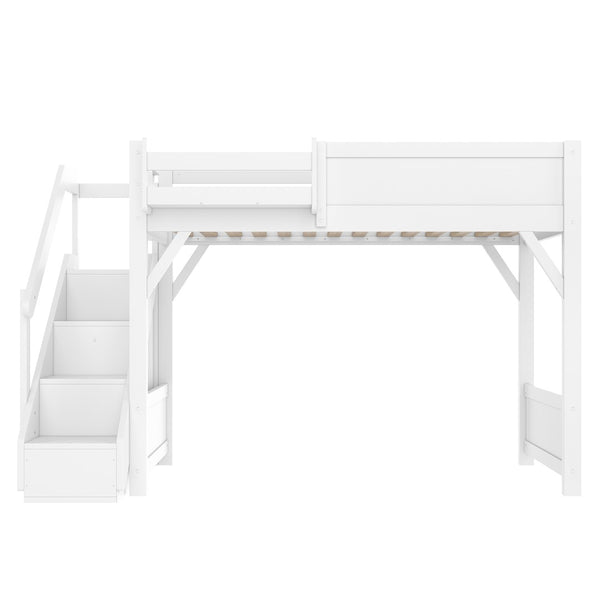English Elm Twin Low Loft Bed Solid Pine Frame Kids Study Desk Blackboard Storage White Light White W1580S00466