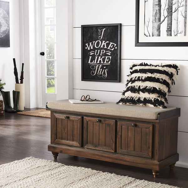 Georgia Upholstered Storage Bench with Wood Frame for Entryway or Bedroom