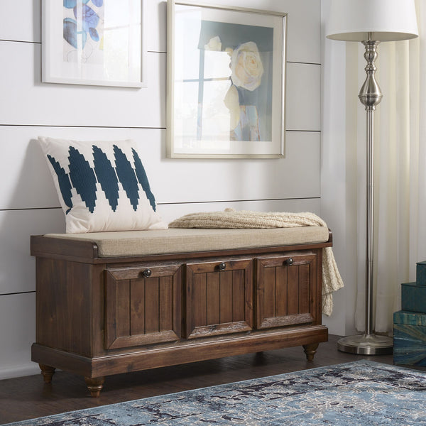 Georgia Upholstered Storage Bench with Wood Frame for Entryway or Bedroom