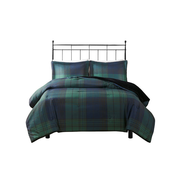 English Elm King/Cal King Bernston Faux Wool to Faux Fur Comforter Set – Plaid Print, Oeko‑Tex, Machine Washable Cozy Shield B035100730