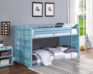 English Elm Cargo Aqua Metal Twin/Twin Bunk Bed with Slat System & Safety Guardrail, Right Ladder, 330lb Capacity B2726S00344