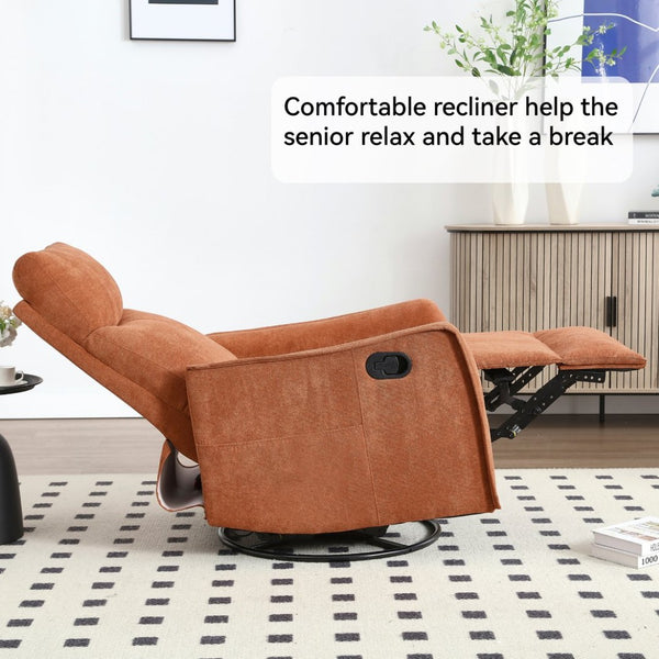 English Elm Heat Massage Rocker Recliner with Swivel Base and Vibrating Nodes for Living Room Orange W1803P251882