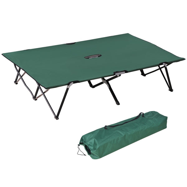 English Elm Outsunny 2-Person Extra Wide Folding Camping Cot - Portable Elevated Bed For Outdoors & Travel W2225P217033-GIGA