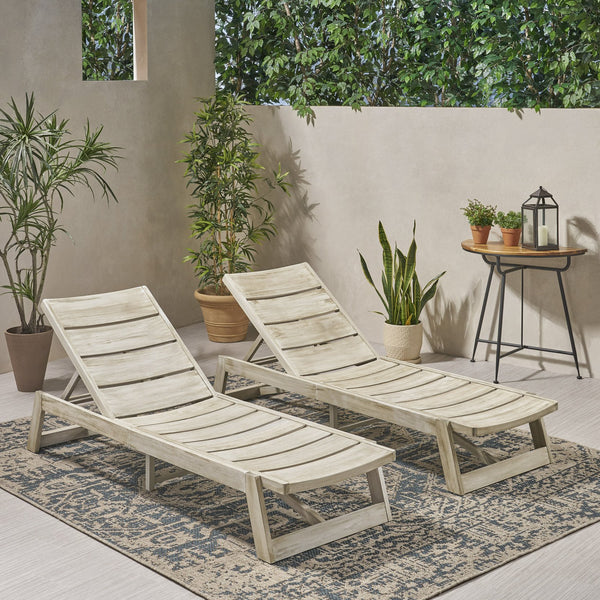 English Elm Christopher Knight Home® - Maki Chaise Lounge Set Of 2 – Stylish Outdoor Comfort With Weather-Resistant Acacia Wood Design 70998.00LGRY