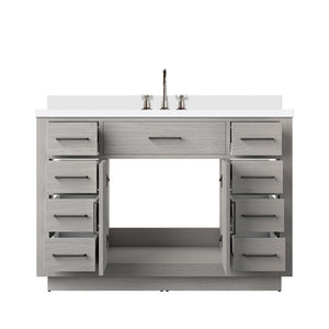 English Elm White Oak 48-Inch Single Bath Vanity With White Quartz Top & Chrome Faucet Set For Modern Elegance B2731P257728-GIGA