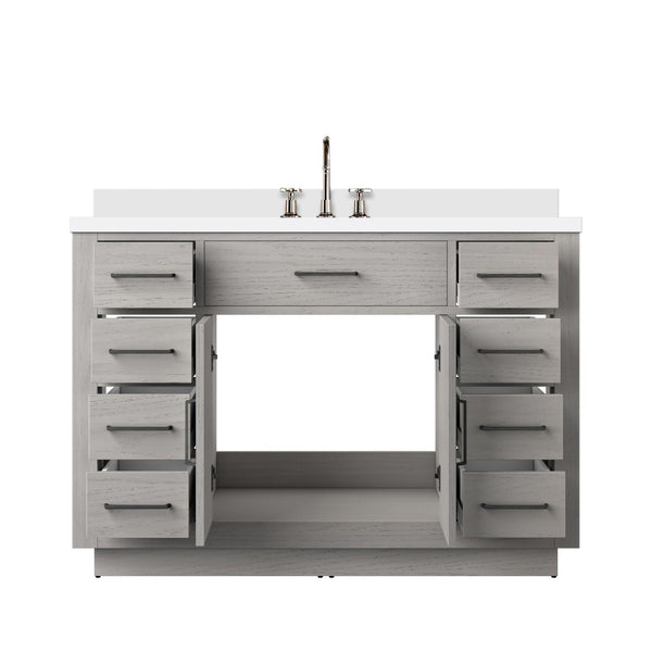 English Elm White Oak 48-Inch Single Bath Vanity With White Quartz Top & Chrome Faucet Set For Modern Elegance B2731P257728-GIGA