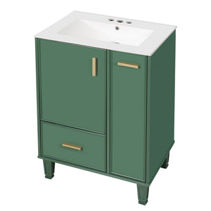 English Elm Christopher Knight Home® - 24" Bathroom Vanity with Ceramic Sink, Solid Wood Frame, Soft-Close Drawers & Ample Storage Appeal Green N759P269734F