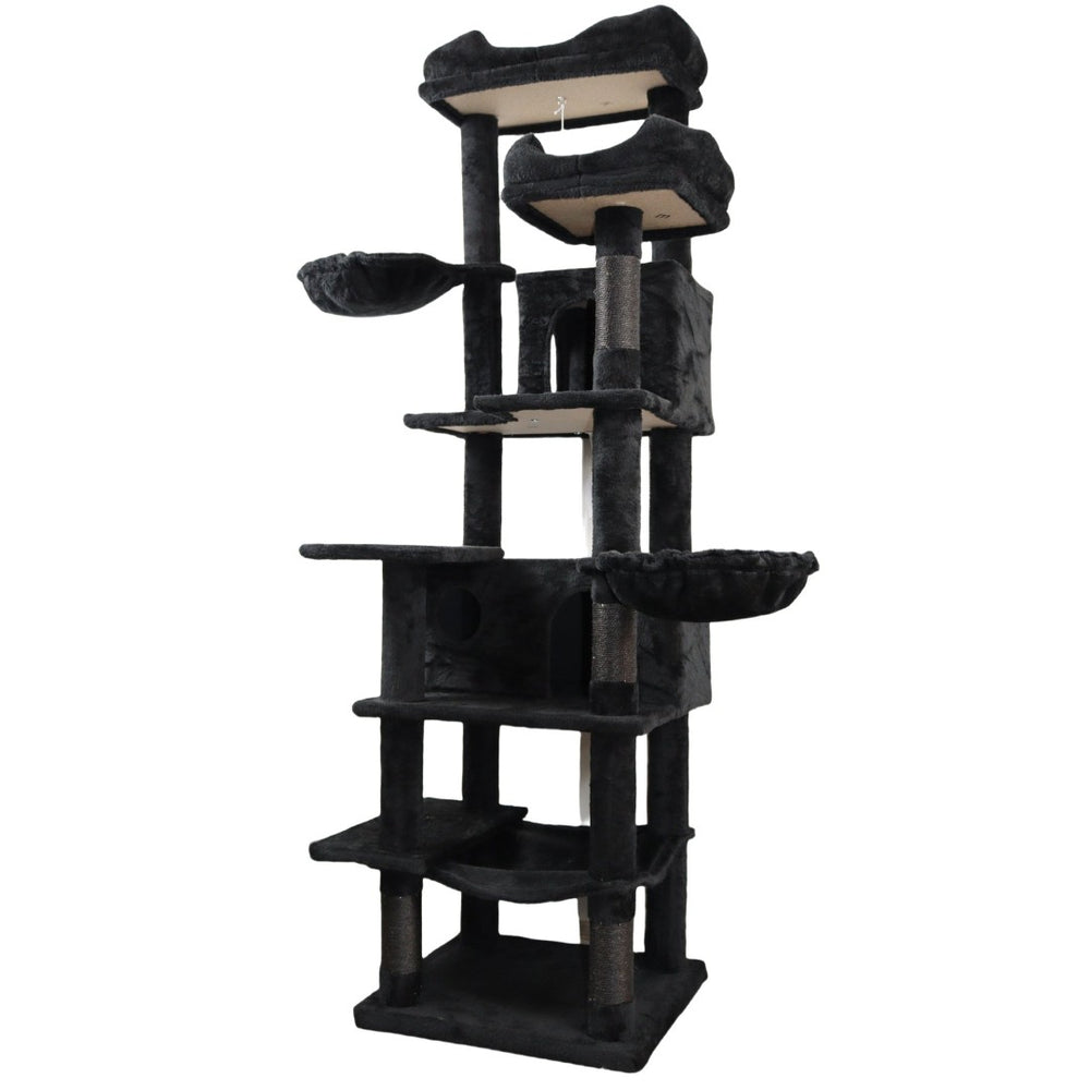 English Elm 68in Plush Six Level Cat Tower with Cave Hammocks Sisal Posts for Indoor Cats W243P351709