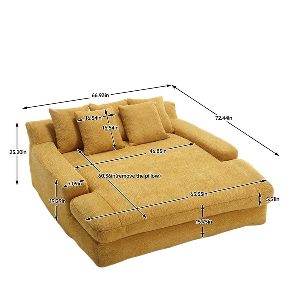 English Elm COOLMORE Chenille 2-seater lazy sofa with 5 back pillows, deep seat comfy lounge for living room comfort Mustard yellow W395P197934