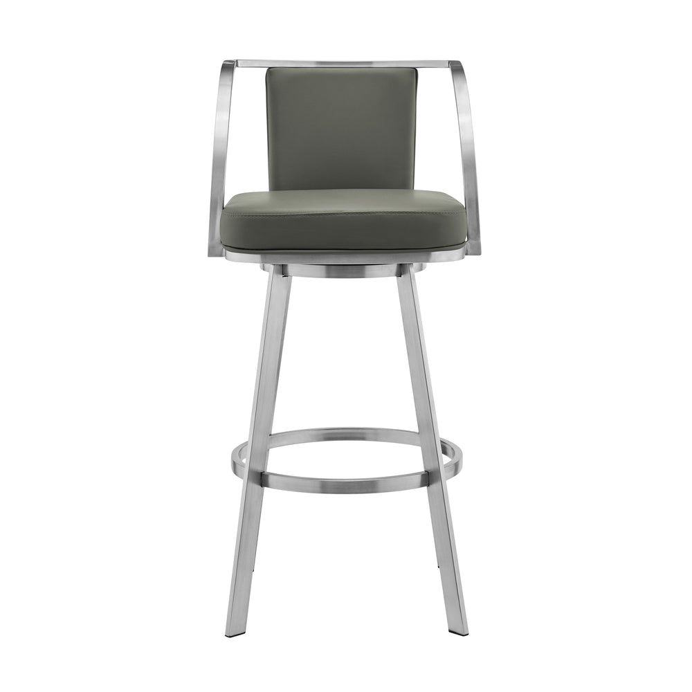 English Elm Ulver 30" Gray Faux Leather Swivel Bar Stool with Brushed Stainless Frame, Padded Comfort Seat B2736P268565