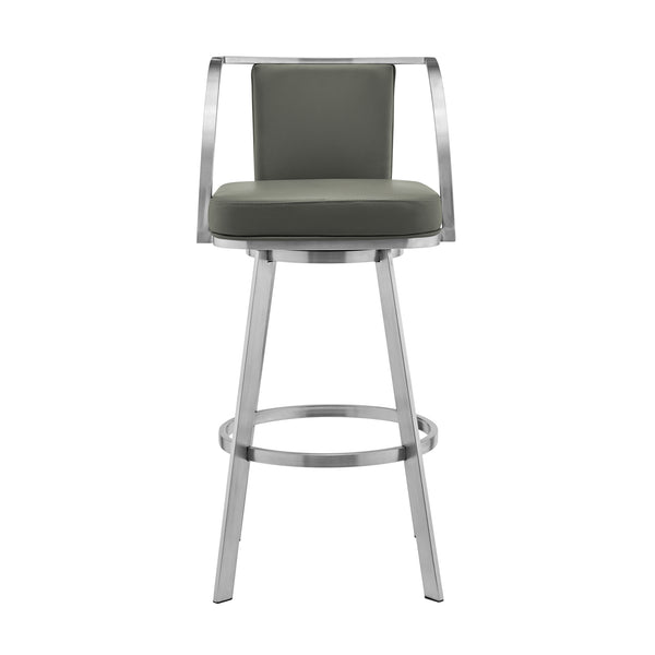 English Elm Ulver 30" Gray Faux Leather Swivel Bar Stool with Brushed Stainless Frame, Padded Comfort Seat B2736P268565