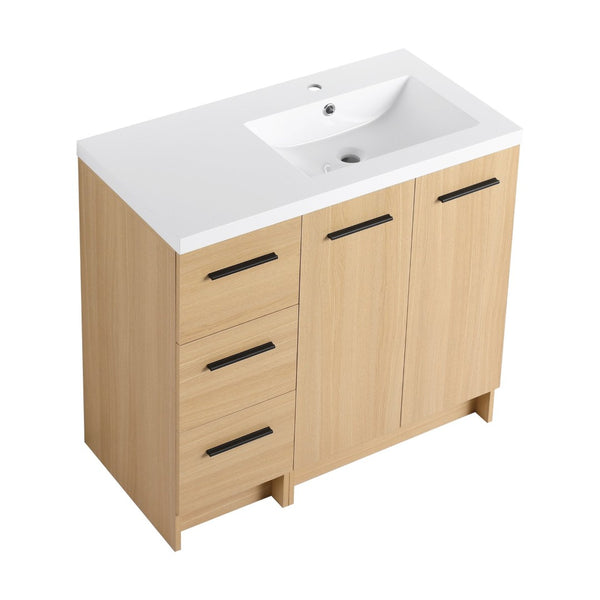English Elm 36" Floating Bathroom Vanity Light Oak Modular Cabinet with Gel Coat Integrated Sink W3450S00104