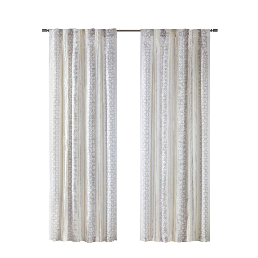 English Elm 2Pk Tufted Stripe Curtain Panels - Modern Boho Light-Filtering 50X84" White/Taupe Set For Home Decor B035P268153