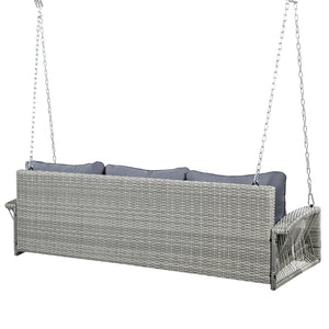 English Elm GO 69" PE Wicker 3-Person Porch Swing with 800lb Capacity, Cushioned Patio Bench for Backyard Relaxation Gray N704P250643E