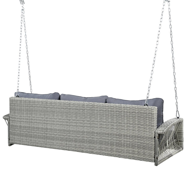 English Elm GO 69" PE Wicker 3-Person Porch Swing with 800lb Capacity, Cushioned Patio Bench for Backyard Relaxation Gray N704P250643E