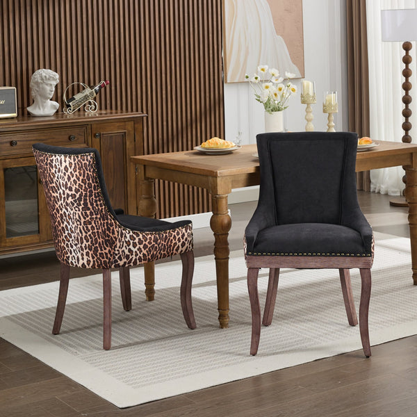 English Elm A&A Velvet Tufted Swivel Barstool with Ergonomic Back and Gold-Plated 17.7" Base, Set of 2 Leopard W1143P209903