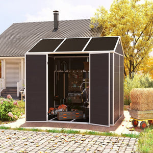 English Elm 8*7ft Outdoor Resin Storage Shed with Double Door Windows and Uv Resistant Floor W1598S00028